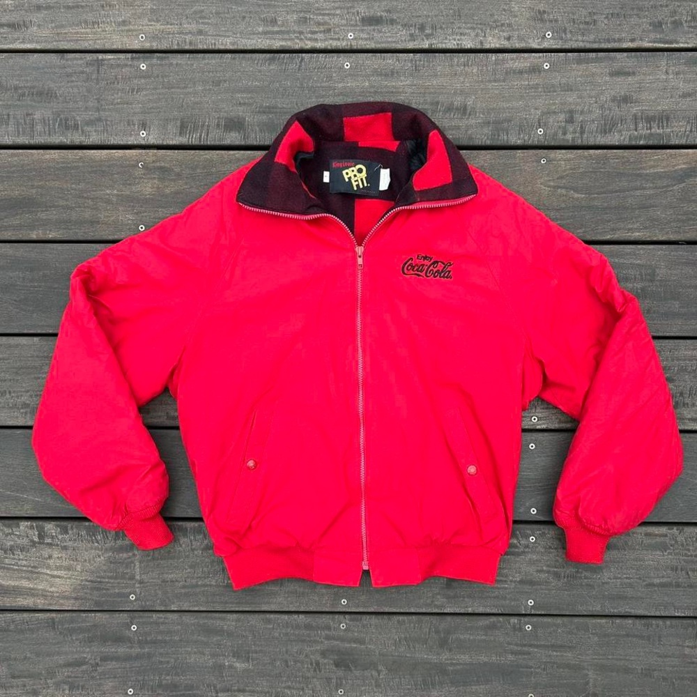 Vintage Pro Fit Red Coca-Cola Bomber Jacket w/ Fleece Flannel Lining Made in USA
